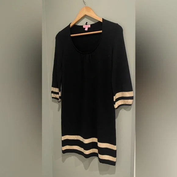 Lilly Pulitzer Black Connie Stripe Merino Wool Sweater Dress-Size XS - Picture 2 of 6